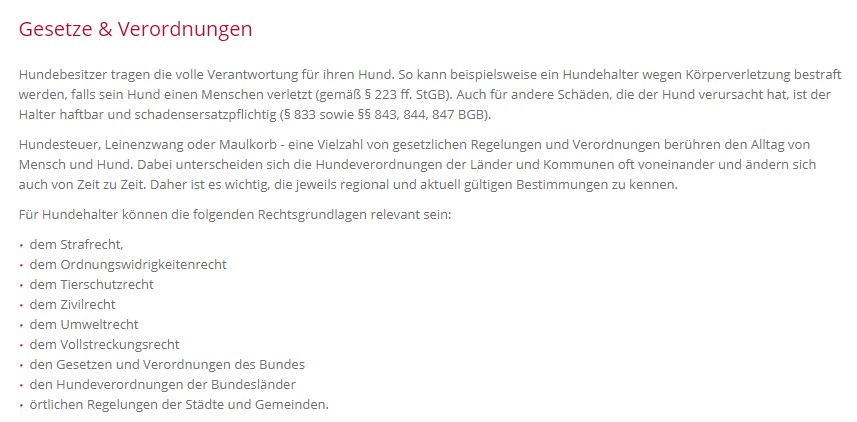 Absatz zu Gesetzen & Verordnungen bezüglich Hundehaltung (VDH)