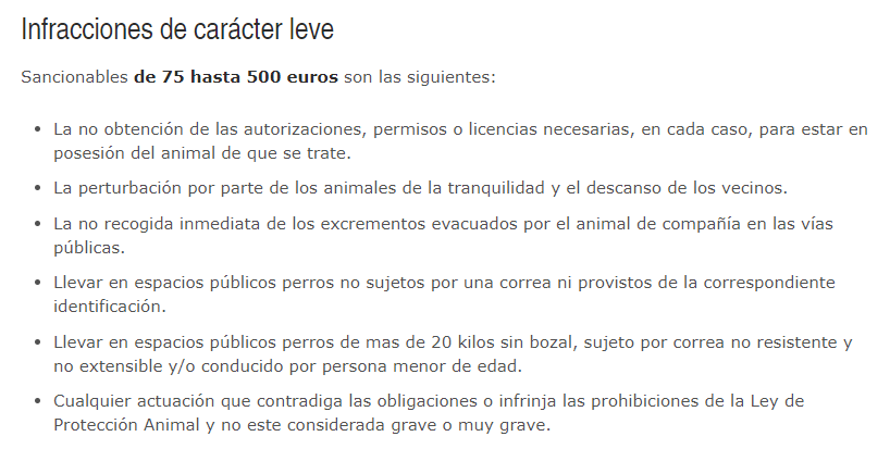 Infracciones leves para los animales de compañía en la Comunidad de Andalucía