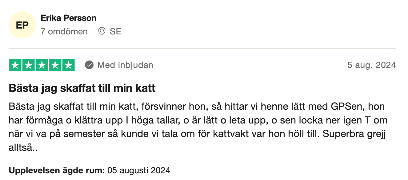 Trustpilot-omdöme om Tractive