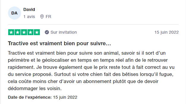 avis sur Trustpilot à propos de Tractive