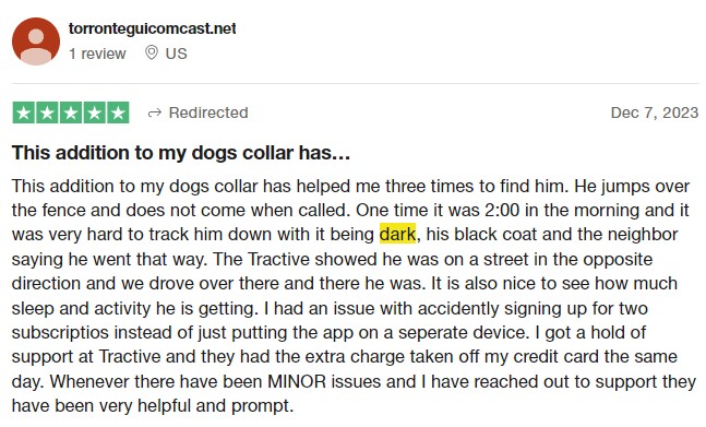 Tractive Trustpilot review