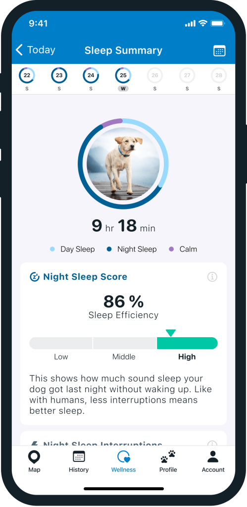 Tractive GPS mobile app Wellness Sleep score