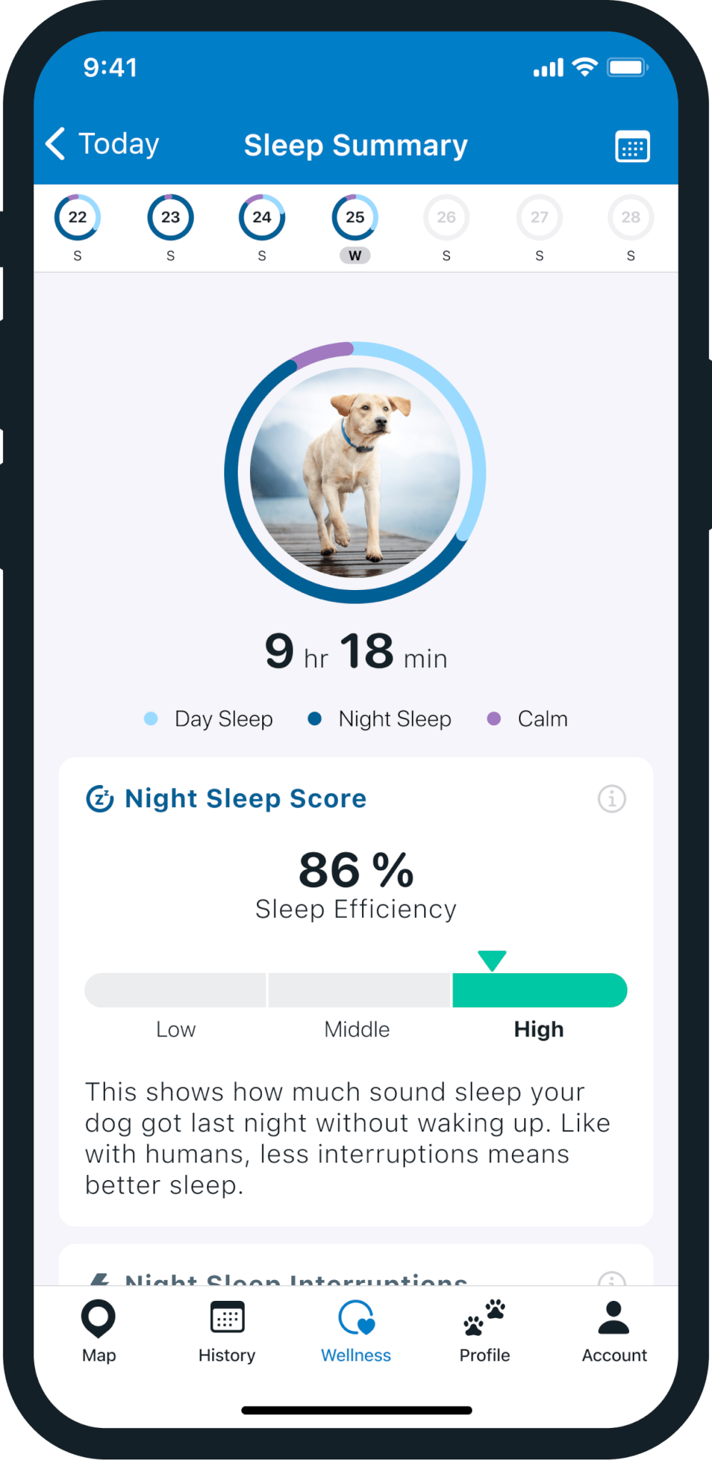 Tractive GPS mobile app Wellness Sleep score