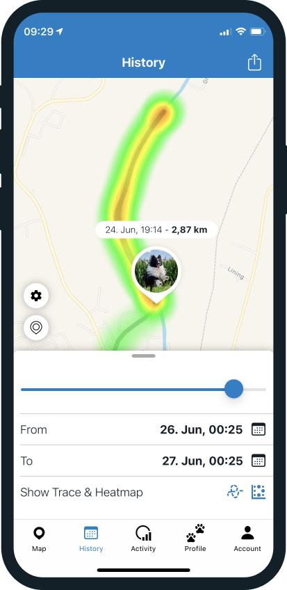 The Tractive GPS Heat Map feature