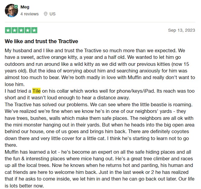 Recensie van Tractive op Trustpilot