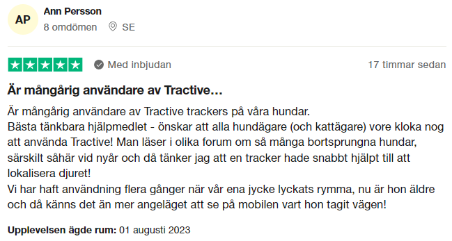 Omdöme om Tractive på Trustpilot