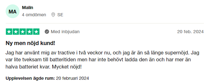 Trustpilot-omdöme för Tractive