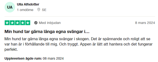 Trustpilot-omdöme om Tractive