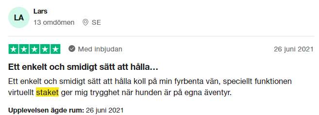 Trustpilot-omdöme om Tractive