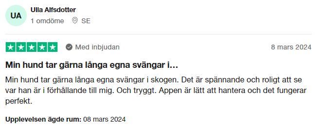 Trustpilot-omdöme om Tractive