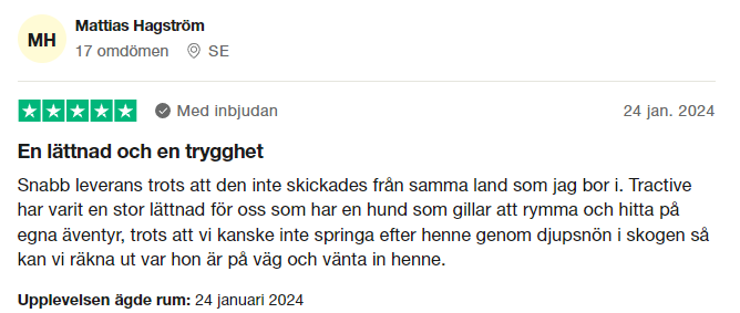 Trustpilot-omdöme om Tractive