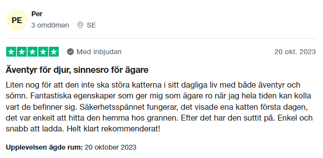 Trustpilot-omdöme om Tractive