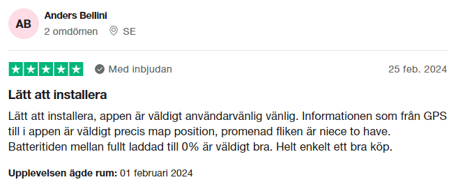 Trustpilot-omdöme om Tractive