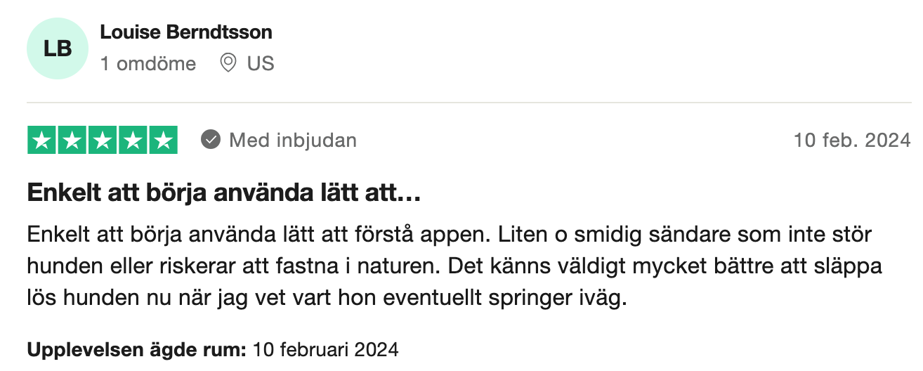 Trustpilot-omdöme om Tractive