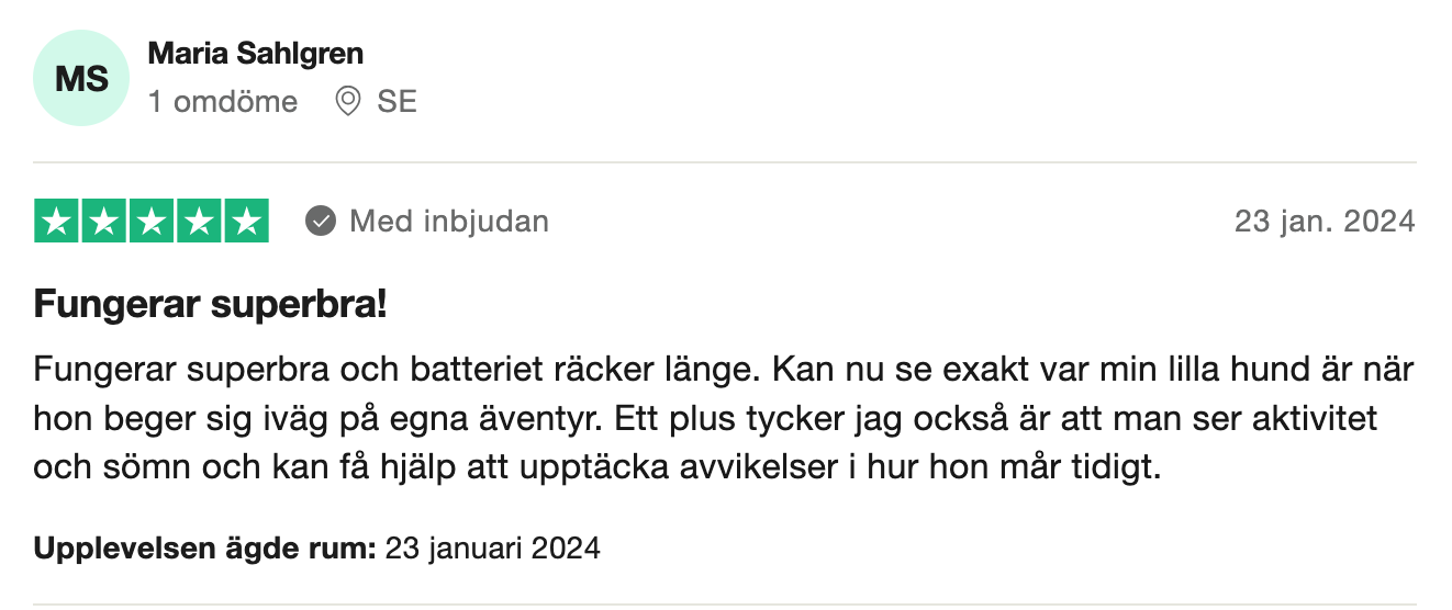 Trustpilot-omdöme om Tractive