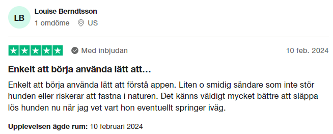 Trustpilot-omdöme om Tractive