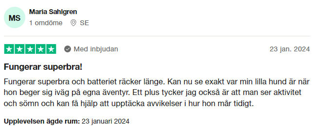 Trustpilot-omdöme om Tractive