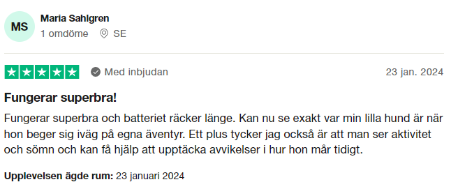 Trustpilot-omdöme om Tractive