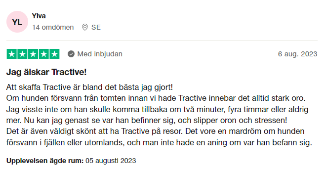 Trustpilot-omdöme om Tractive