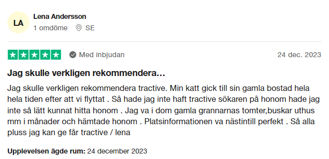 Trustpilot-omdöme om Tractive