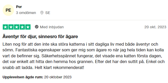 Trustpilot-omdöme om Tractive