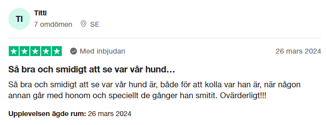 Trustpilot-omdöme om Tractive