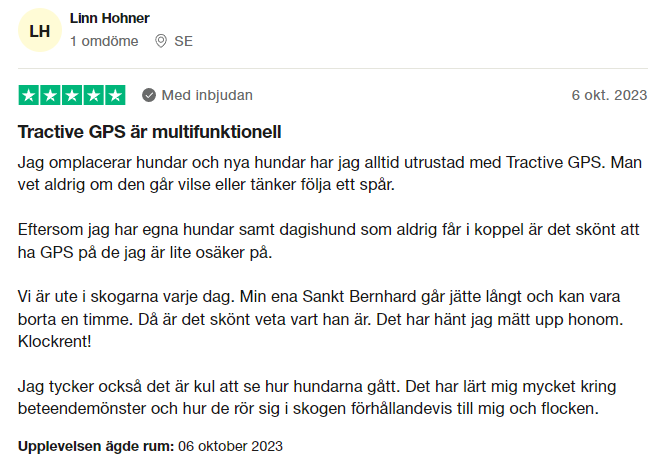 Trustpilot-omdöme om Tractive