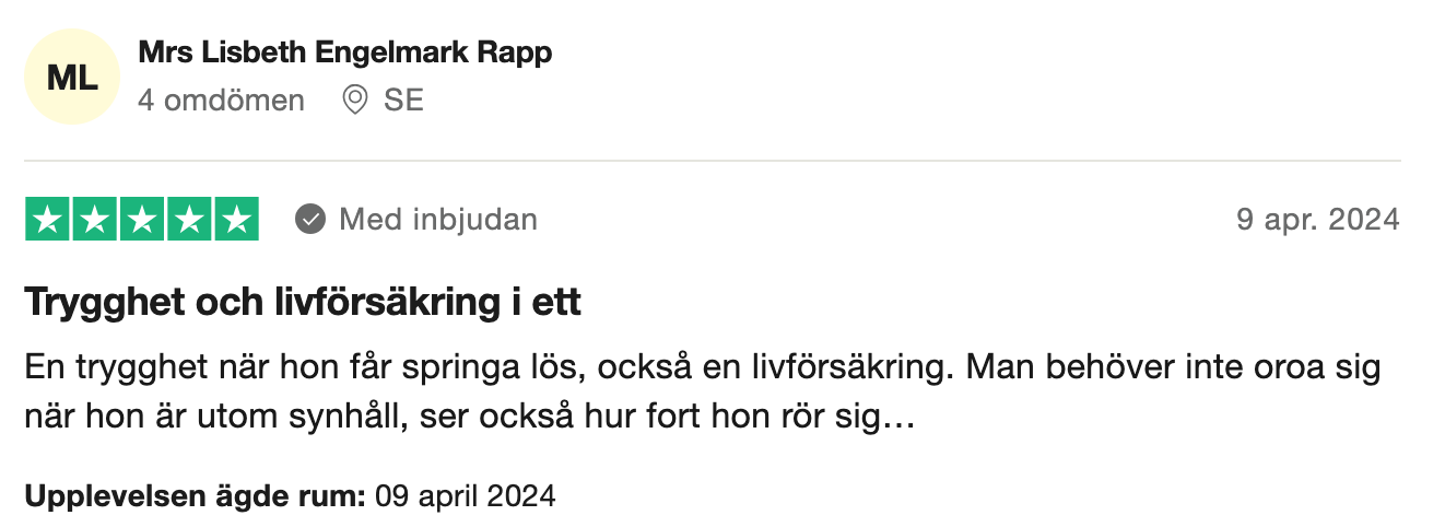 Trustpilot-omdöme om Tractive