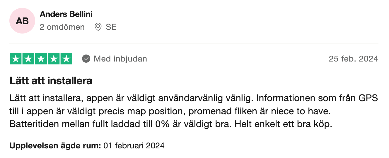 Trustpilot-omdöme om Tractive