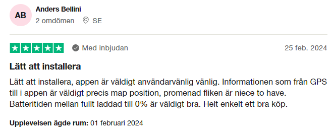 Trustpilot-omdöme om Tractive