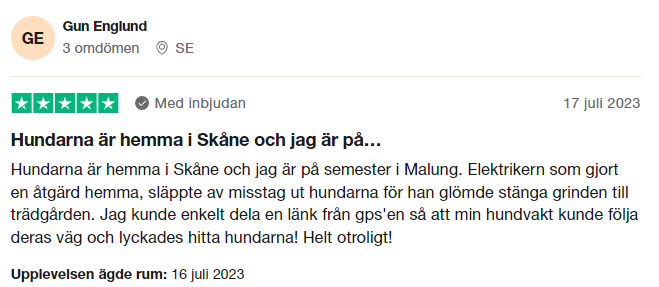 Trustpilot-omdöme om Tractive