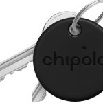 The Chipolo tracker attached to a pair of keys