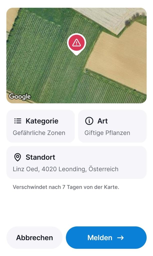 Gefahrenmeldung in der Tractive App