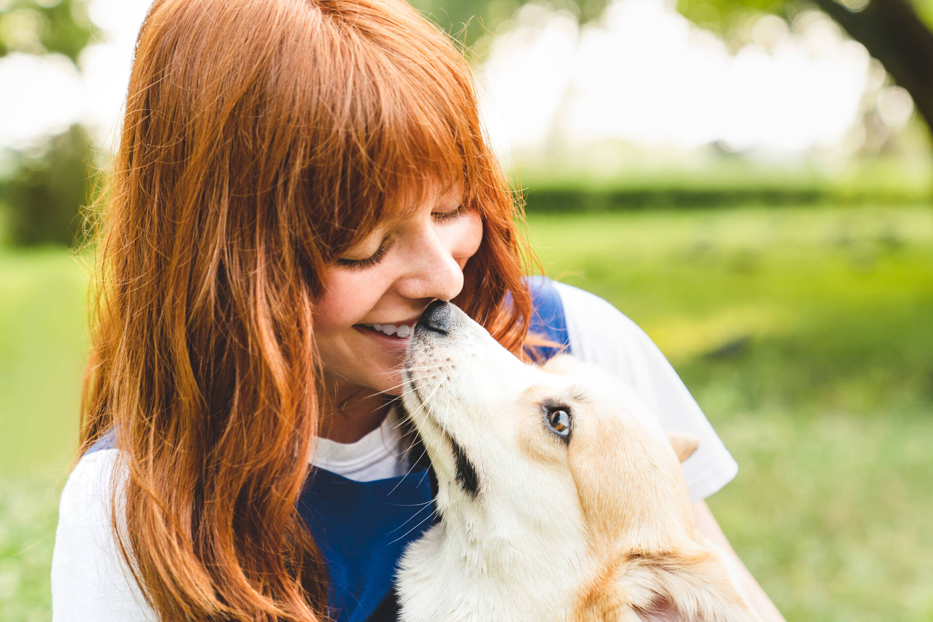 A dog licking a woman in the face