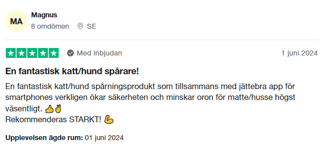 Trustpilot-omdöme om Tractive