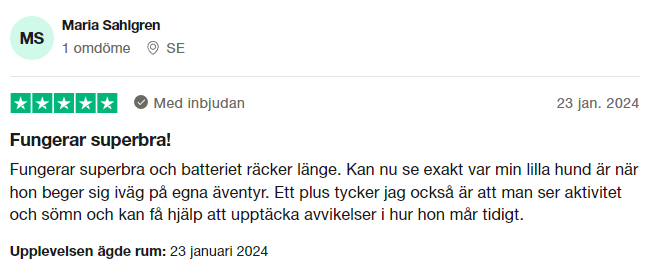 Trustpilot-omdöme om Tractive