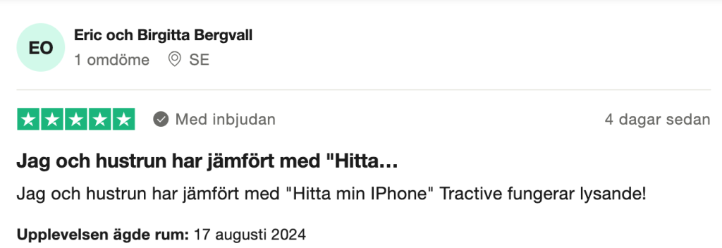 Trustpilot-omdöme om Tractive