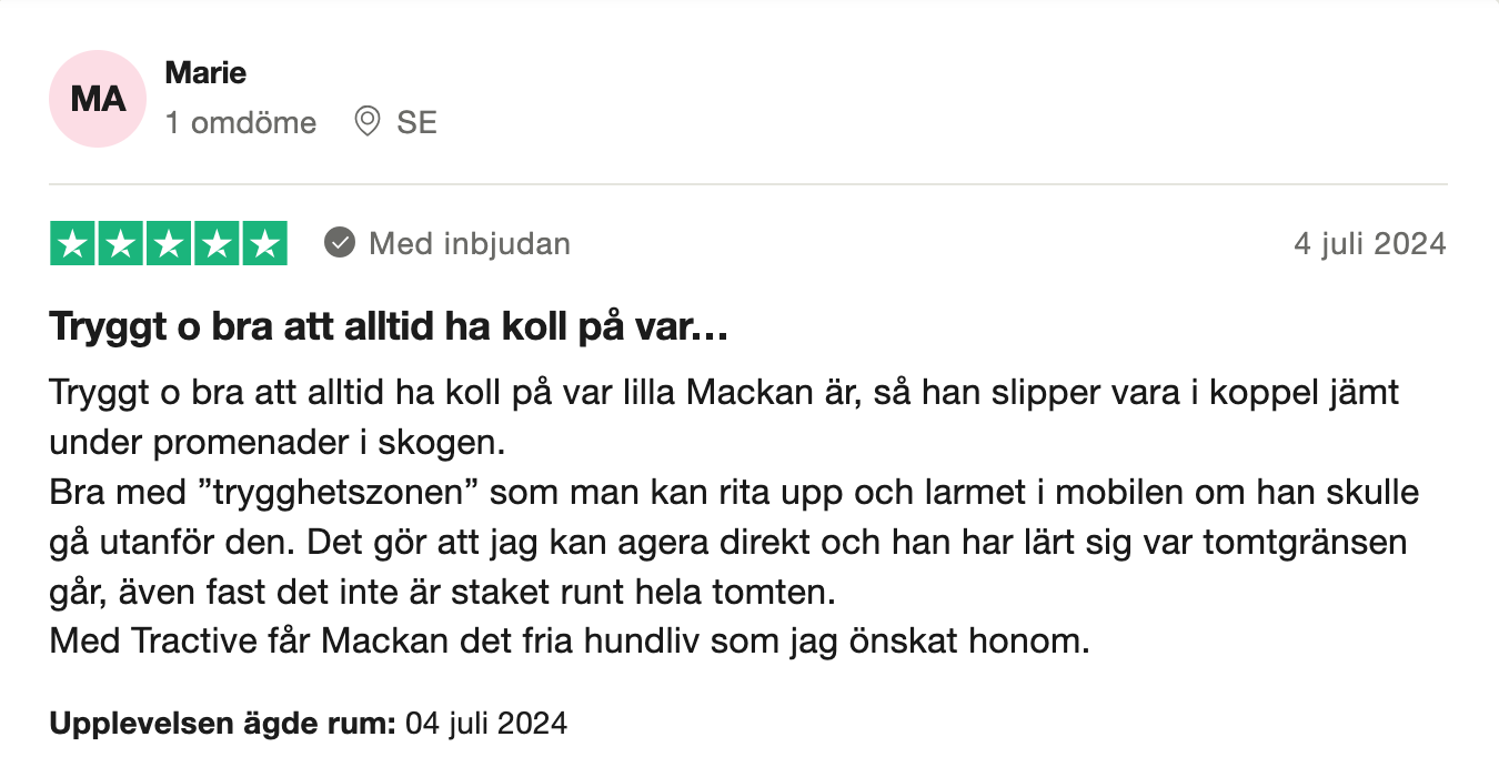 Trustpilot-omdöme om Tractive