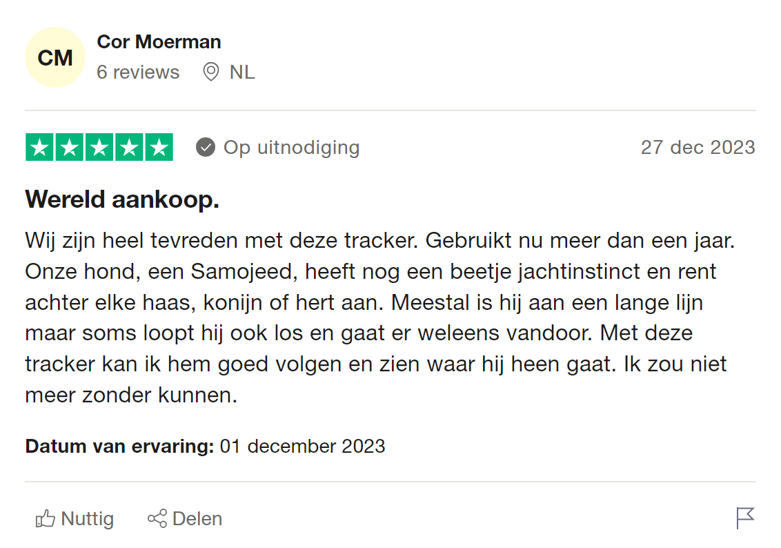 Recensie van Tractive op Trustpilot