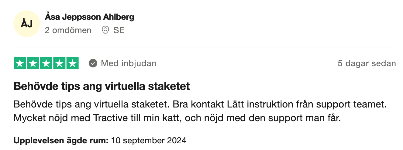 Trustpilot-omdöme om Tractive