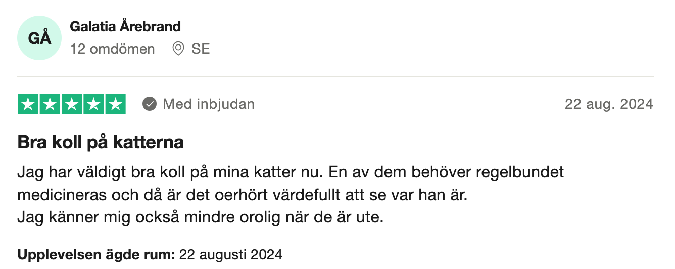 Trustpilot-omdöme om Tractive