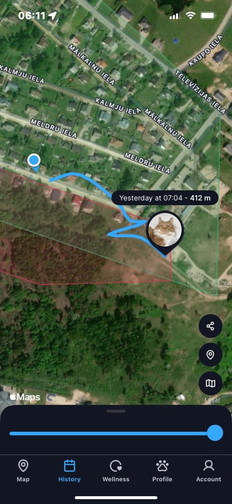 Capture d'écran de l'application du traceur GPS pour chats Tractive