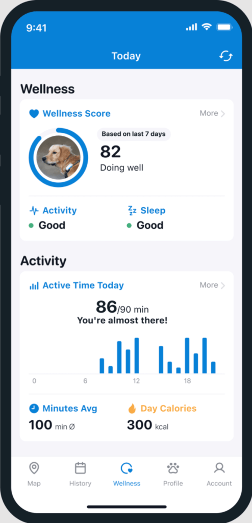 A dog's Wellness Score on the Tractive mobile app