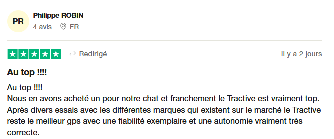 Évaluation de Tractive sur Trustpilot