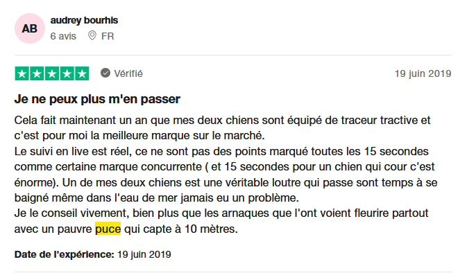 Évaluation de Tractive sur Trustpilot